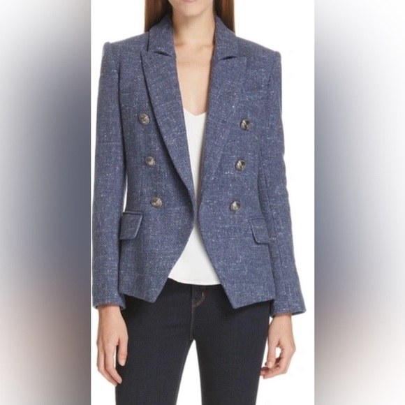 L’Agence Kenzie double breasted blazer jacket in blue melange - Picture 2 of 9